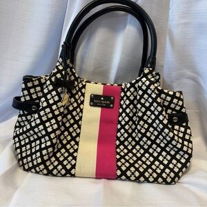Kate Spade Stevie Jacquard Shoulder Bag Black Pink White Rare Classic Tote